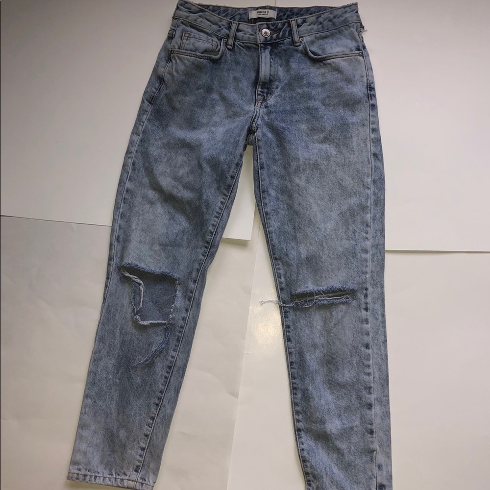 Forever 21 Blue White Distressed Jeans Women US 24